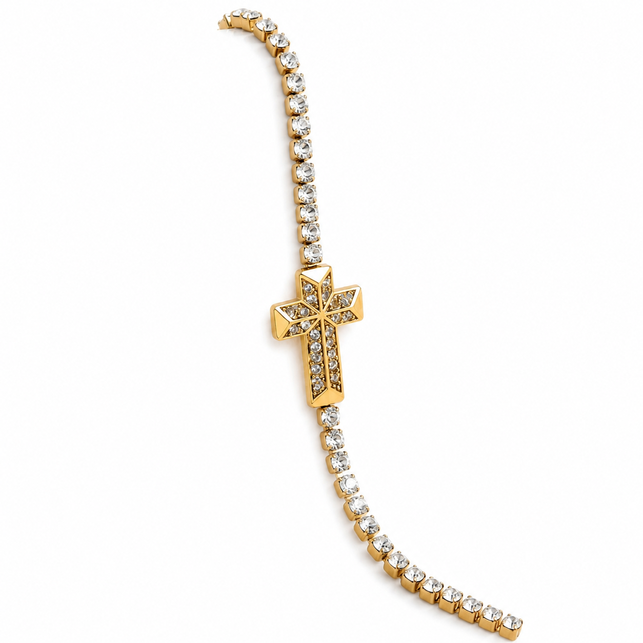 Bracelet Mino – tennis doré croix cristaux