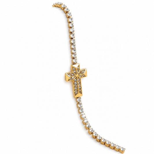 Bracelet Mino – tennis doré croix cristaux