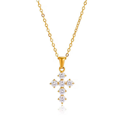 Collier Éloa - croix zircones dorée - fond blanc